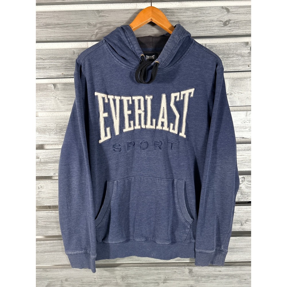 Everlast Sport Mens Blue Heathered Pullover Hoodie Sweatshirt L vtg y2k shirt